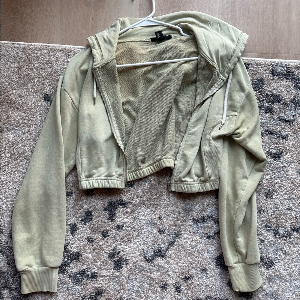 Forever 21 Light Green Cropped Zipup Sweatshirt